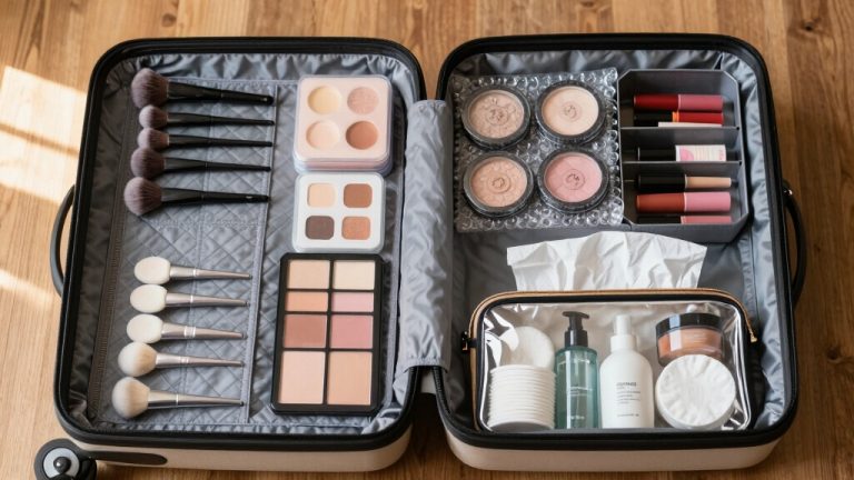 organized travel ready makeup packing