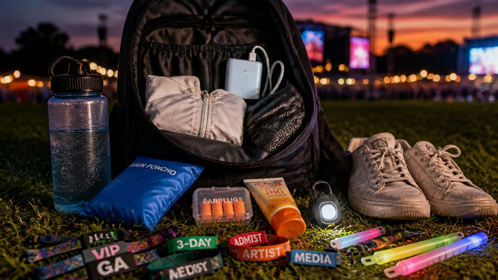 festival essentials hydration cash sunscreen