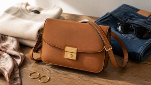 neutral colored purse black